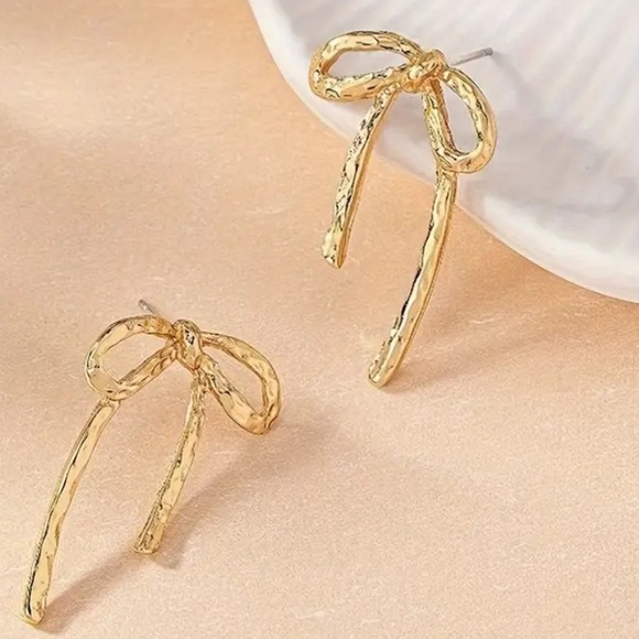 Gold Bow Earrings - Picture 2 of 4